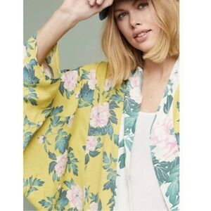 Anthropologie Women’s Elma Yellow Green Floral Kimono, Size ALL